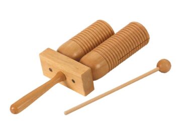 Doppel-Guiro hell (Wooden Agogo) mit Schlägel