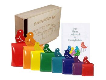 Musikglockensatz bunt in Holzkiste