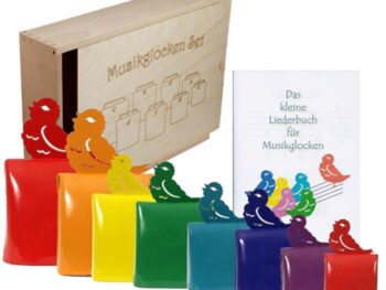 Musikglockensatz bunt in Holzkiste