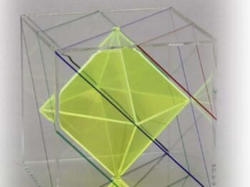 Oktaeder in Hexaeder mit farbigen Projektionslinien