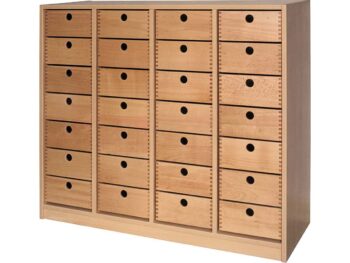 Klassenregal mit 28 Holzschubkästen