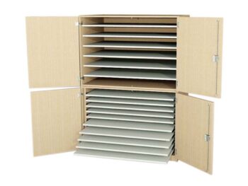 Bilderschrank für Kleinformat als Kombination mit Einlegeböden und Auszügen